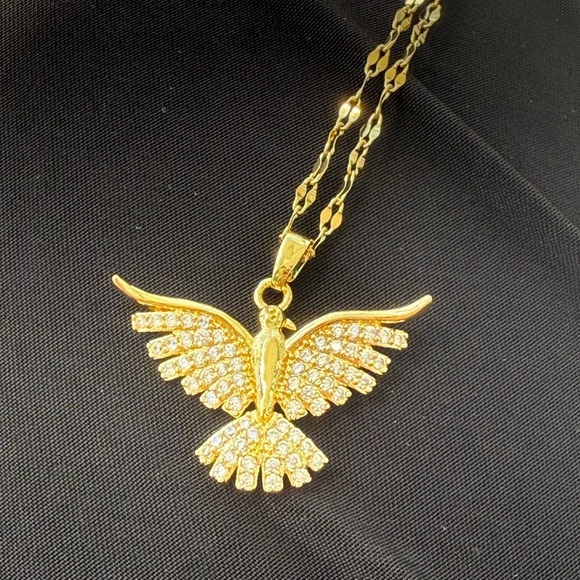 18K Gold Bird Pendant Necklace Phoenix Eagle Choker - Picture 8 of 12